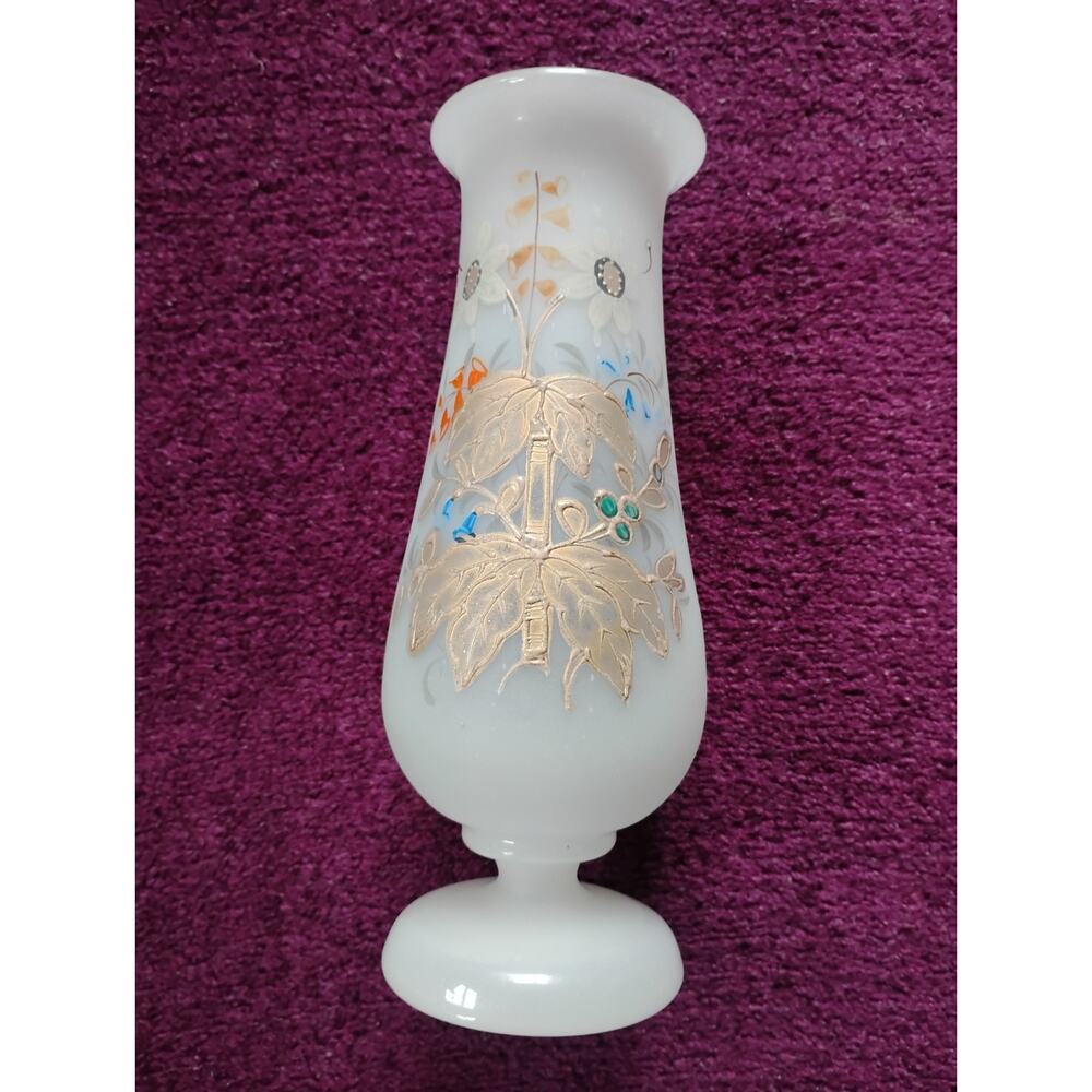 Antique Victorian Bristol European Glass Decorated 8" Bud Vase